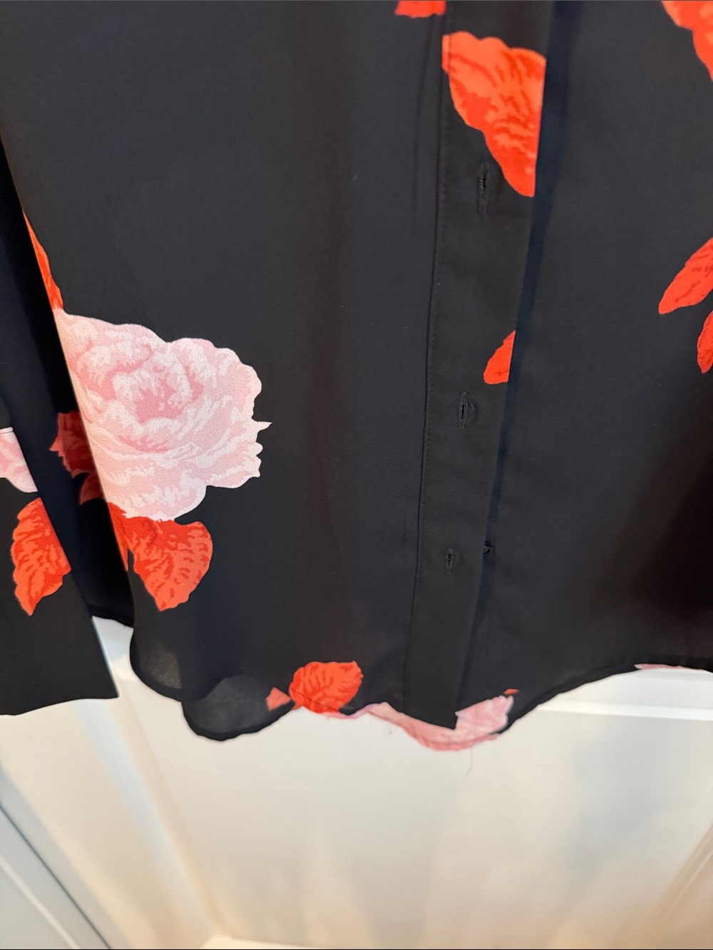 Who What Wear Black Button-Down Top with Pink and Red Floral Print - Picture 6 of 9